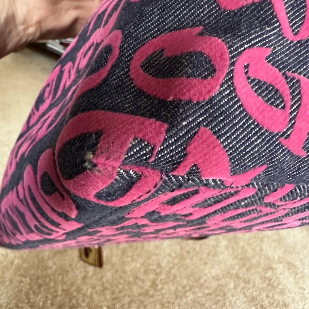 Dooney & Bourke Pink and Denim Hobo Leather Trim Bag Doodle Collection Graffiti - Picture 3 of 6